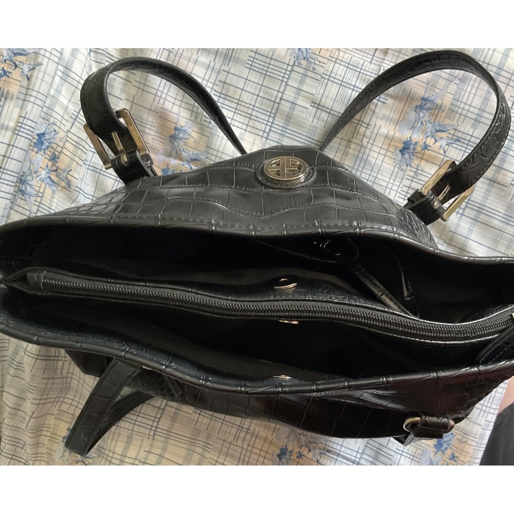 Giani Bernini Black Croc Embossed Leather Purse/Handbag Silver-tone - Picture 8 of 10